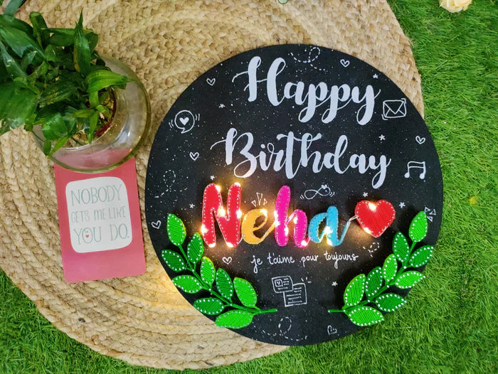 A Name Plate with Circular Birthday Leaf String Art