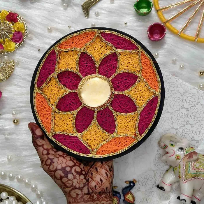 Deepak's handcrafted string artwork for Diwali Poojan