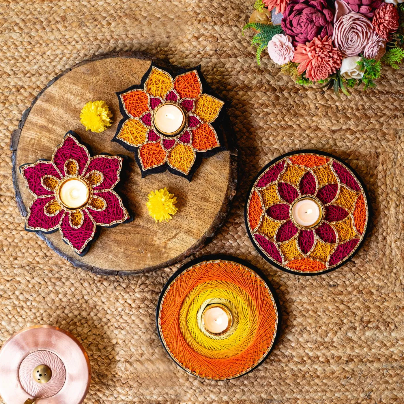 Deepak's handcrafted string artwork for Diwali Poojan