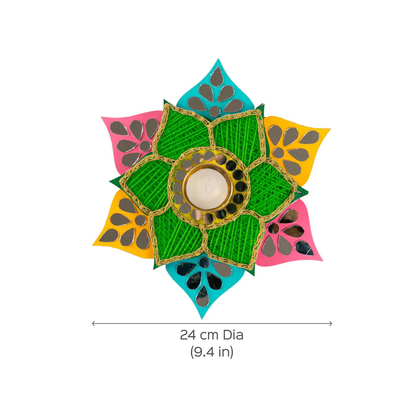 String Art Tealight Holder in the Shape of Flowers with Mirror Work
