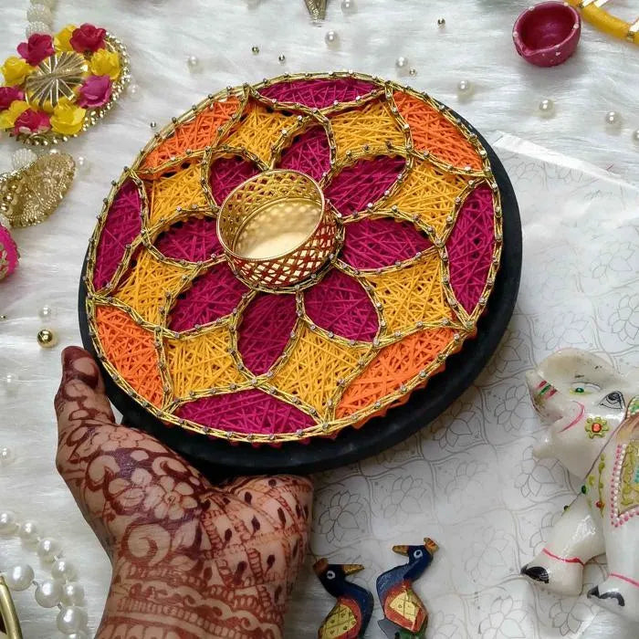 Deepak's handcrafted string artwork for Diwali Poojan