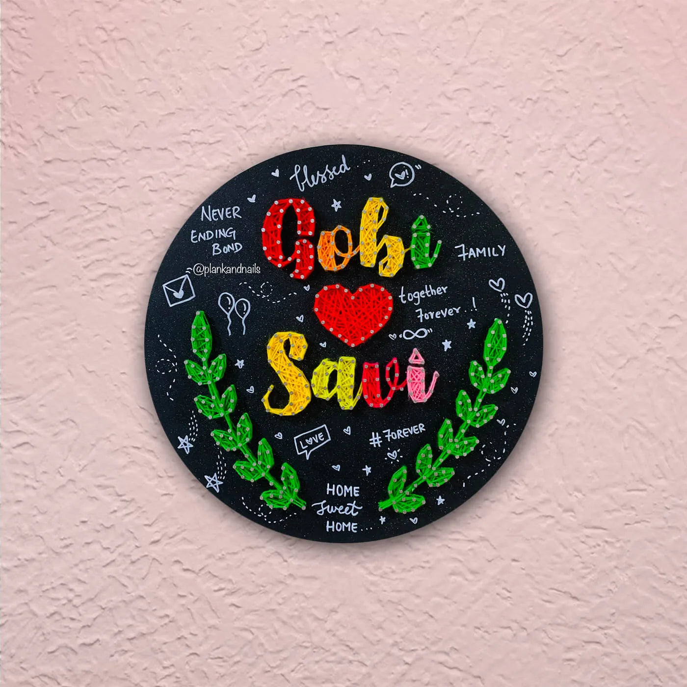 Round String Art Name Plate for a Couple