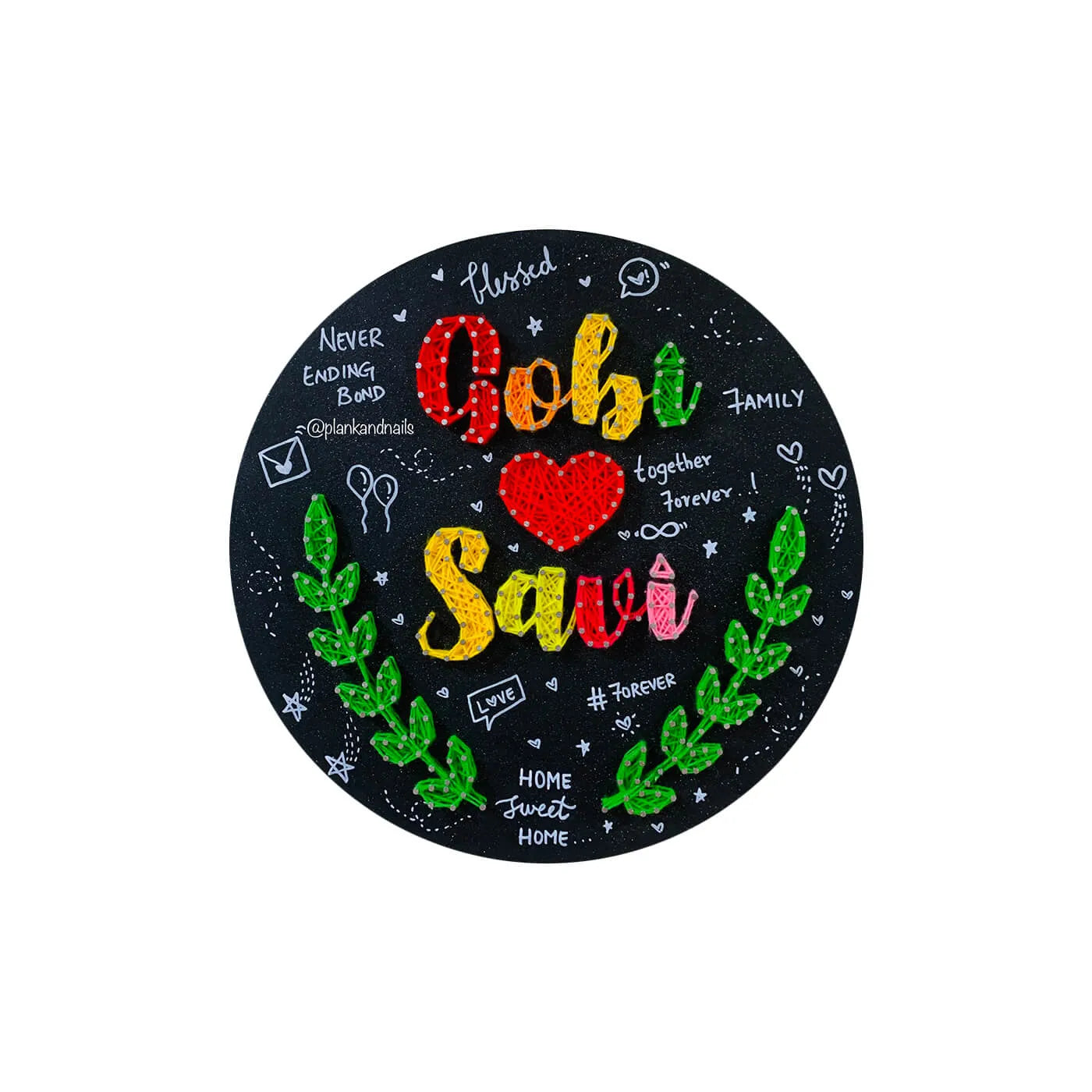 Round String Art Name Plate for a Couple