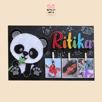 Lovely White Panda String Art Nameplate for Your Girlfriend or Wife.